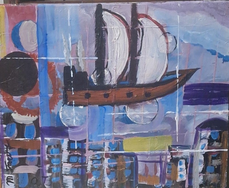 Sky Pirate, Acrylic Painting - 16x20 Hand Painted Artwork on Canvas
