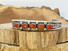 Vintage Native Navajo Sterling Silver Coral Cuff bracelet--1381.26