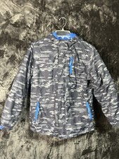 Eddie Bauer Kids L 14 Insulated Hooded Jacket Gray Blue Camo Winter Coat