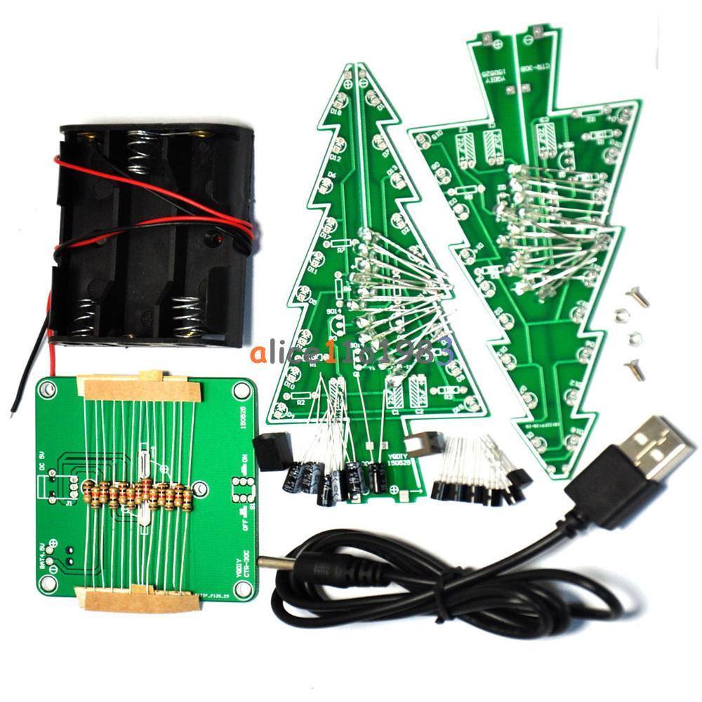DIY 3D Christmas Tree Kit With Flashing LED Lights - Battery Powered, 3/7 Colors