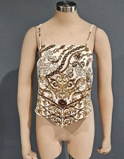 Nwt RACHEL ZOE Cream Gold Beaded Cropped Slip Tank Top Size S