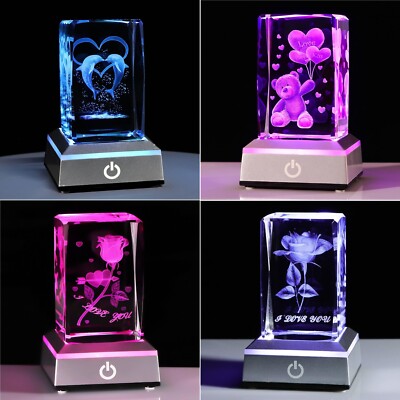 3D K9 Crystal LED Bedside Lamp Ornament Battery USB Celebration Gift JAPAN NEW
