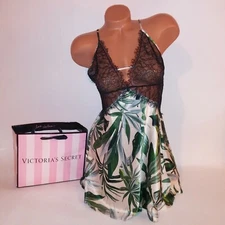 Victoria Secret Lingerie Chemise Slip Babydoll Palm Leaves Luxe Collection Lace 