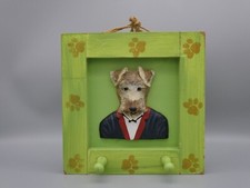 3D Schnauzer Terrier in Suit Wall Hanging Decor 2 Dowel Hooks Anthropomorphic 8"