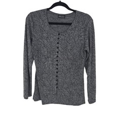 Mandee womens size medium gray metallic stretch sweater long sleeve Made in USA