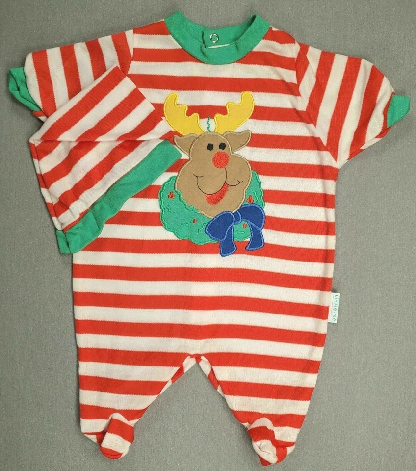 Bebé Niña Niño Ropa Little Me 3 Meses Reno Rayas 2 Piezas Patas Conjunto con Sombrero Foto 3 de 4