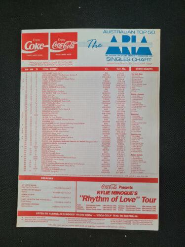 Coca Cola Aria TOP 50 CARTA POP 13 de enero de 1991 Australia tienda de discos música volante 40 - Imagen 2 de 4
