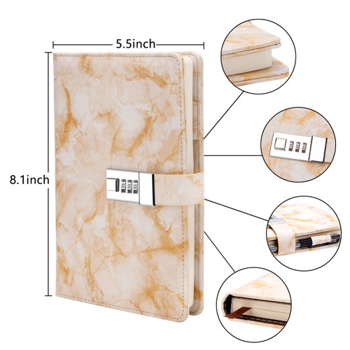 Diary with Lock A5 Marble Diary PU Leather Creative Journal Notebook - Picture 15 of 16