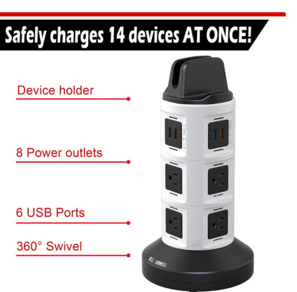 Bell & Howell Deluxe Spin Power Pro CHARGING STATION w/8 AC & 6 USB Outlets - Image 4 of 4
