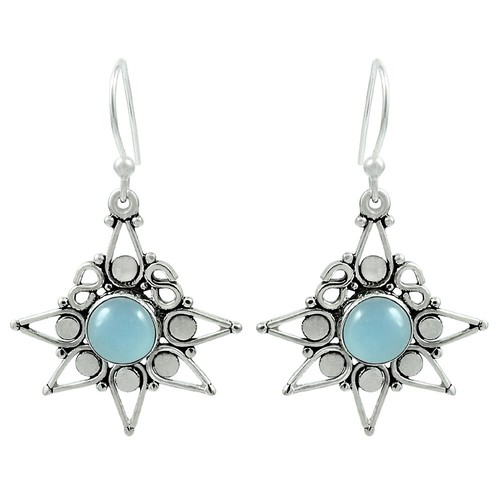 Gift For Her Natural Chalcedony Dangle Tribal Earrings 925 Silver I55 - Picture 4 of 8