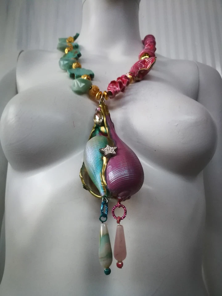 Collar Puka Shell Piedra Turquesa Joyería de Lujo Nautilus Colgante Concha Marina Babero Foto 4 de 4