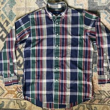 Vintage TownCraft Mens Shirt Plaid Button Up Longsleeve Blue Green Size Medium