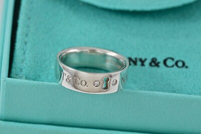 Tiffany & Co. Silver Locks 2 Diamond Keyhole Narrow Band Tiffany & Co. Silver Locks 2 Diamond Keyhole Narrow Band