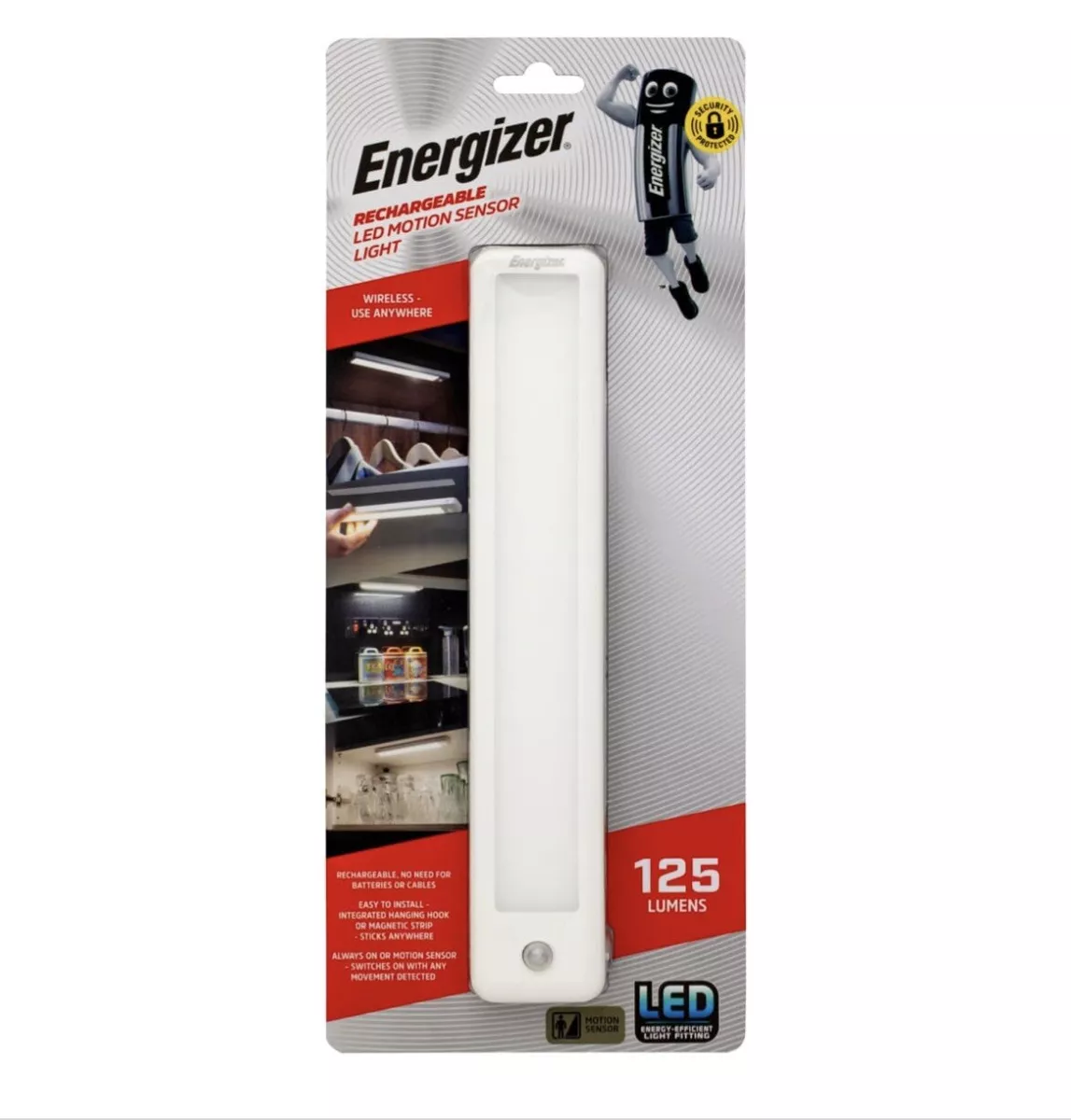 TWO Energizer Rechargeable Motion Sensor Light Cupboard Wardrobe