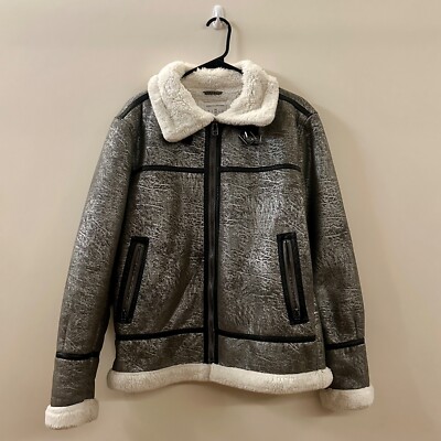 Urban Outfitters Faux Shearling B-3 Bomber Jacket, Silver