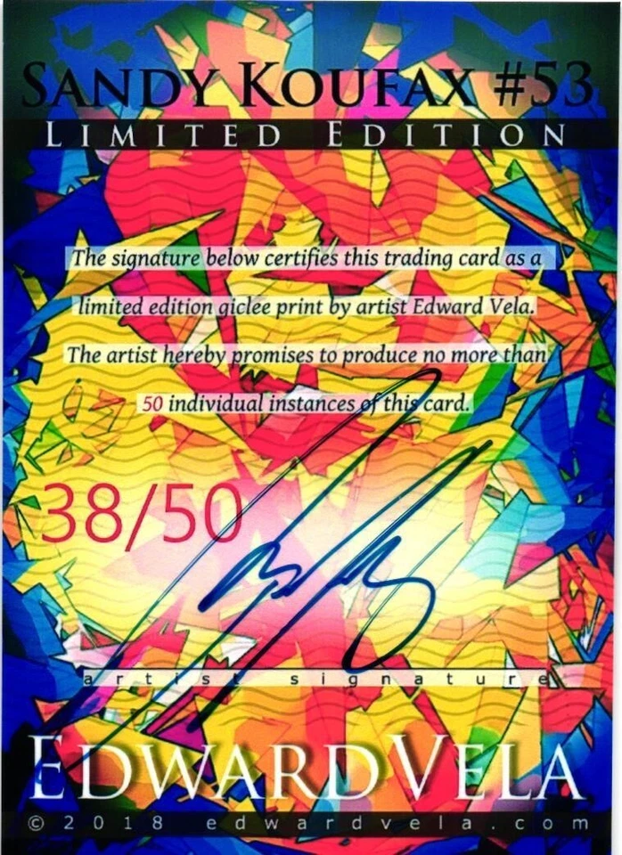 Sandy Koufax 2018 Authentic Artist Signed Limited Edition Print Card 38 of 50 - Image 4 of 4