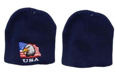 PATRIOTIC AMERICAN BALD EAGLE USA FLAG PRIDE BLUE BEANIE WINTER WATCH CAP HAT