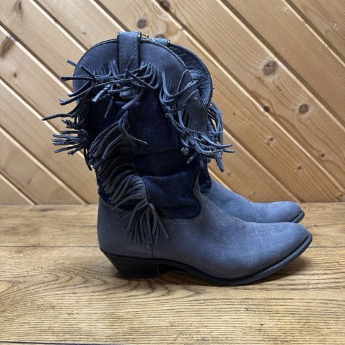 Botas cortas Wrangler Mid de colección azul denim gamuza flecos para mujer 10 usadas en excelente estado vaquera - Imagen 2 de 10