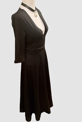 Gothic Black Dress Fit And Flare Vintage 1950's Style New With Tags V Neck Small