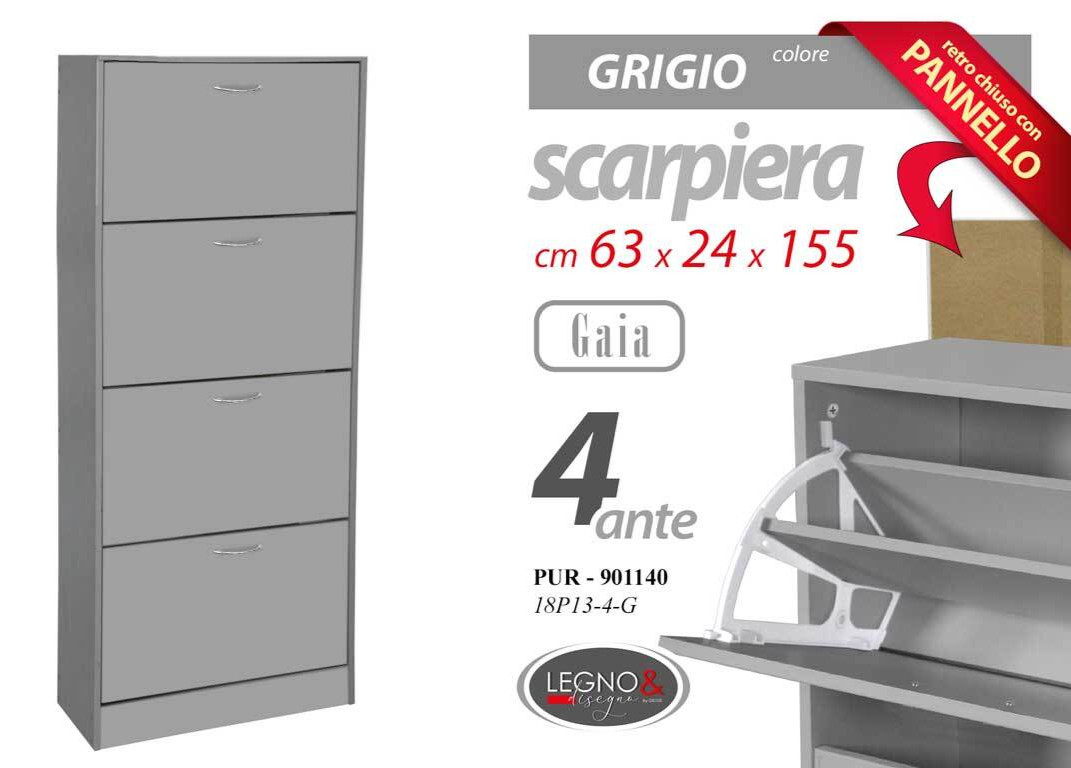 PREZZO SHOCK: Scarpiera 4 Ante Slim Grigio 155x63x24cm Salvaspazio