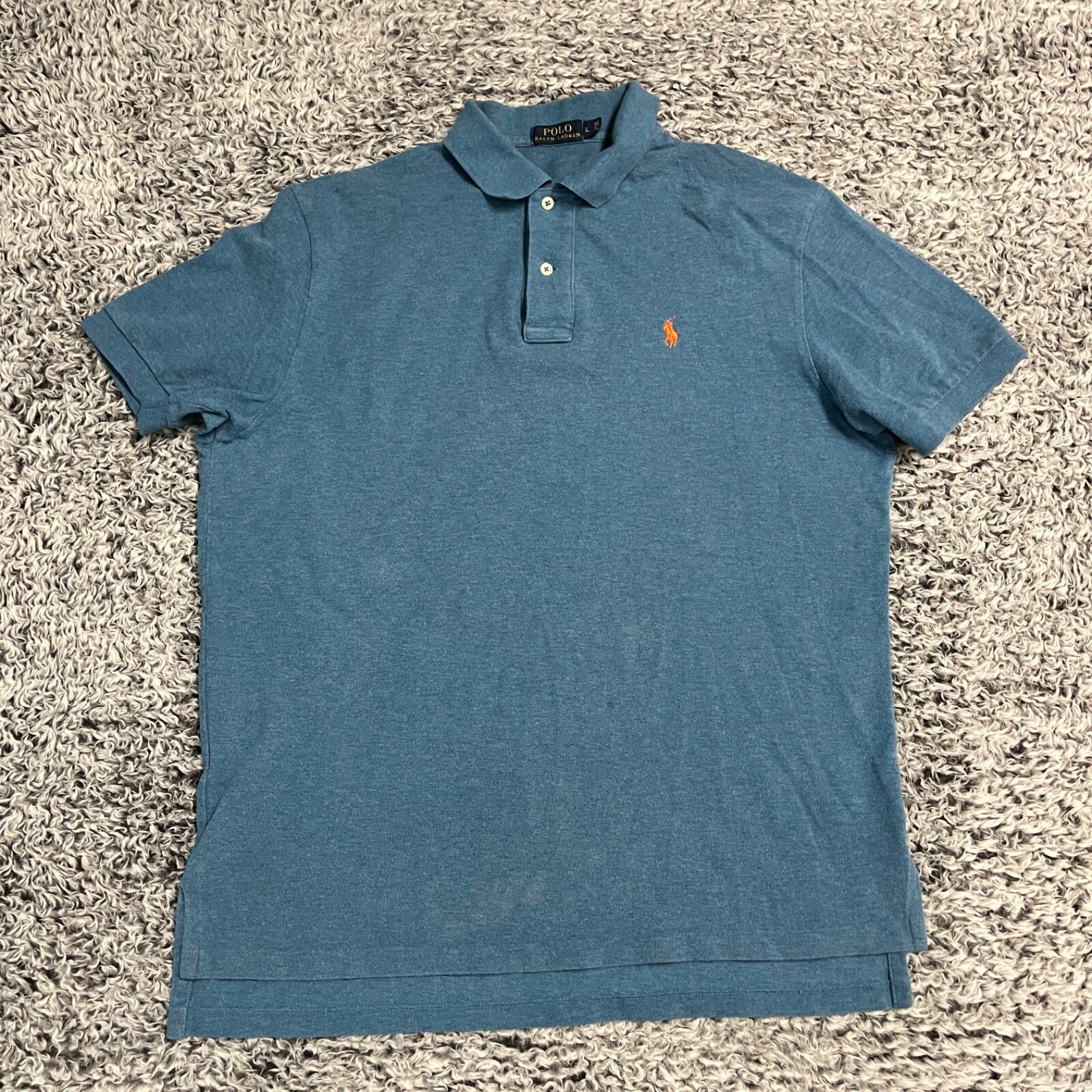 Polo Ralph Lauren Camicia Adulto Large Blu Arancione Pony Manica Corta Casual Uomo