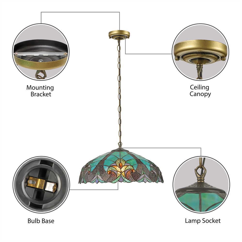 Tiffany Victorian Dome Pendant Light Sea Green Stained Glass Kitchen  Lighting