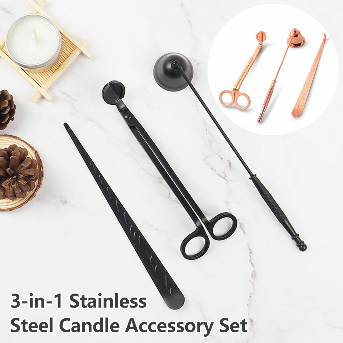 3Pcs Candle Snuffer Wick Dipper Oil Lamp Trimmer Scissor Cutter Hook