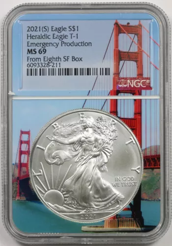 2021-(S) Silver Heraldic Eagle T-1 NGC MS 69 Emergency Production Bridge Label