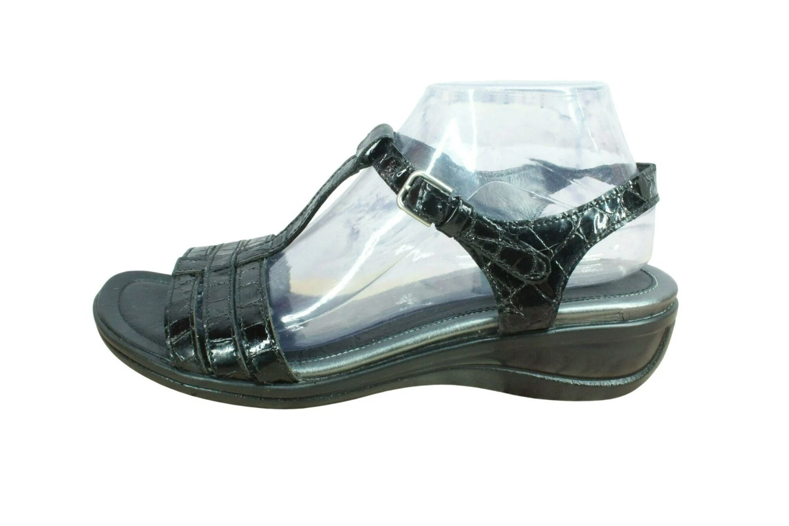 Ecco Sensata sandali casual da donna neri in pelle goffrata con cinturino a T taglia 41 US 11