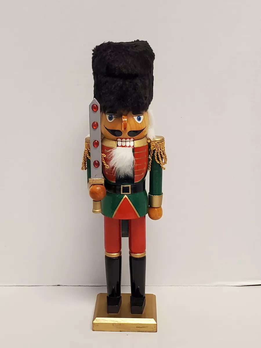 Wooden Royal Nutcracker With Green Gold Red Uniform With Tall