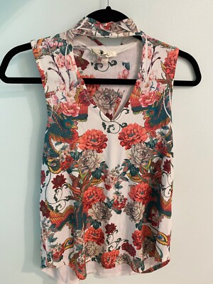 Summer Garden Party Gaze USA Oriental Flower and Phoenix Pattern Top Women's XS
