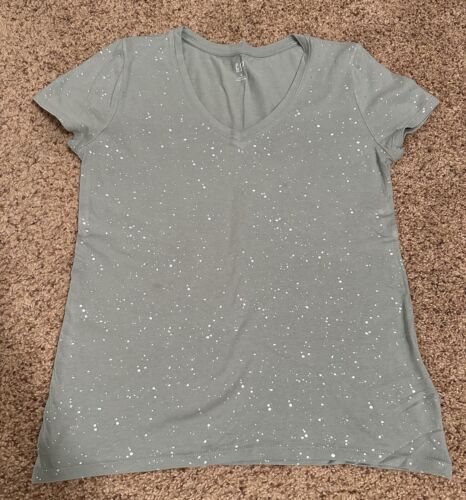 Gap Favorite T-Shirt Green V-Neck Womens Size Medium Silver Print | eBay