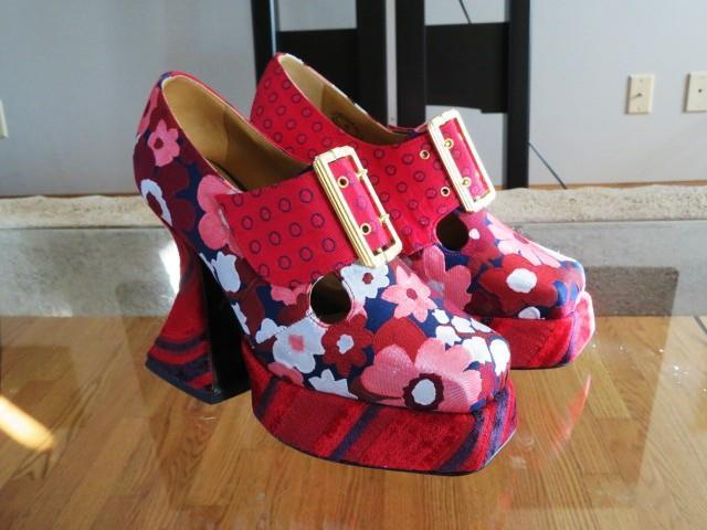 JOHN FLUEVOG Original Mega Munster Red Flower Dots Baroque