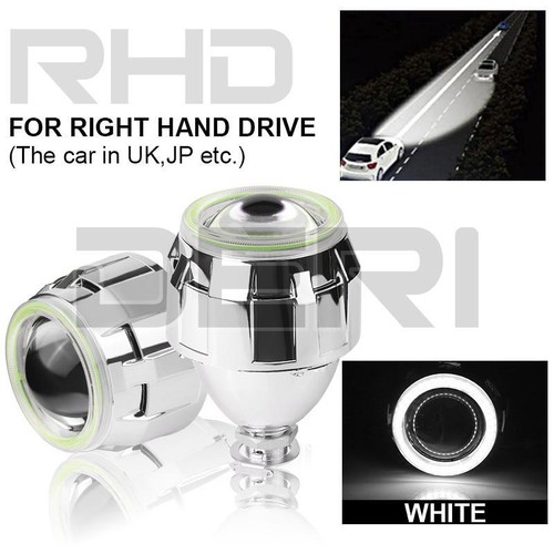 2X 2.5 inch Bi xenon Projector Lens with Shroud LED White Angel Eyes Hi/Lo Beam - Picture 8 of 13
