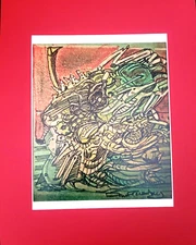 Surrealist Impressionist Fantasy Pastel  drawing- A Fuhl Trolling l man