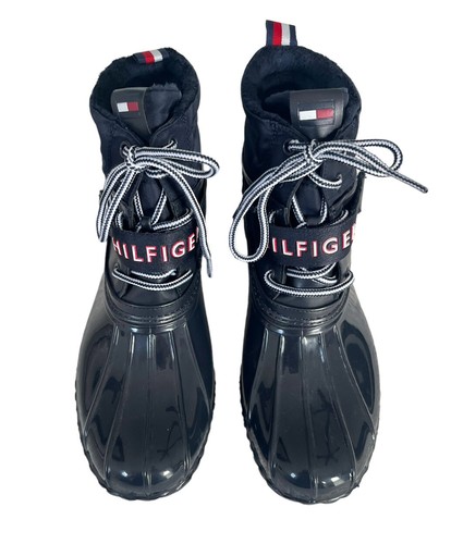 Tommy Hilfiger Women's Sz 8 "Huski" Navy Blue Lace Up Rain Boots w/ Strap - Picture 2 of 12