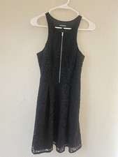 Express Mini Dress Size 4 Black Lace Overlay Whimsy Goth Cocktail Wear Front Zip