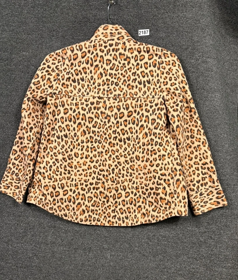 Gap Kids Leopard Print Jacket  Girls XXL 14-16 Beige Black Button Up Long Sleeve - Image 2 of 4