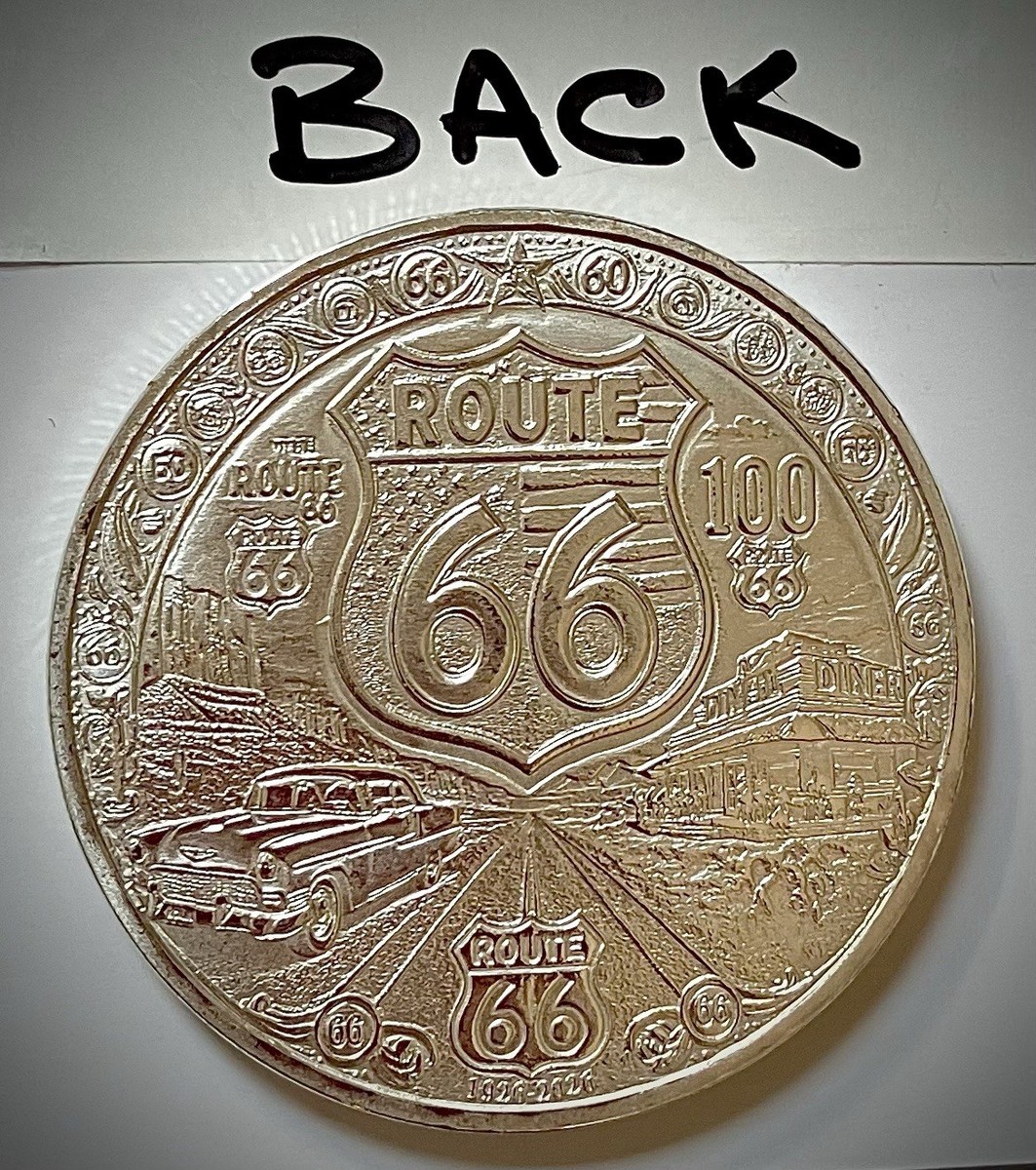 Route 66 Challenge Coin-Silver Colored-100 Year Anniversary-3D