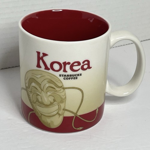 Starbucks Korea Coffee Tea Mug Cup Collector Series Red White & Tan 2010 16 Oz