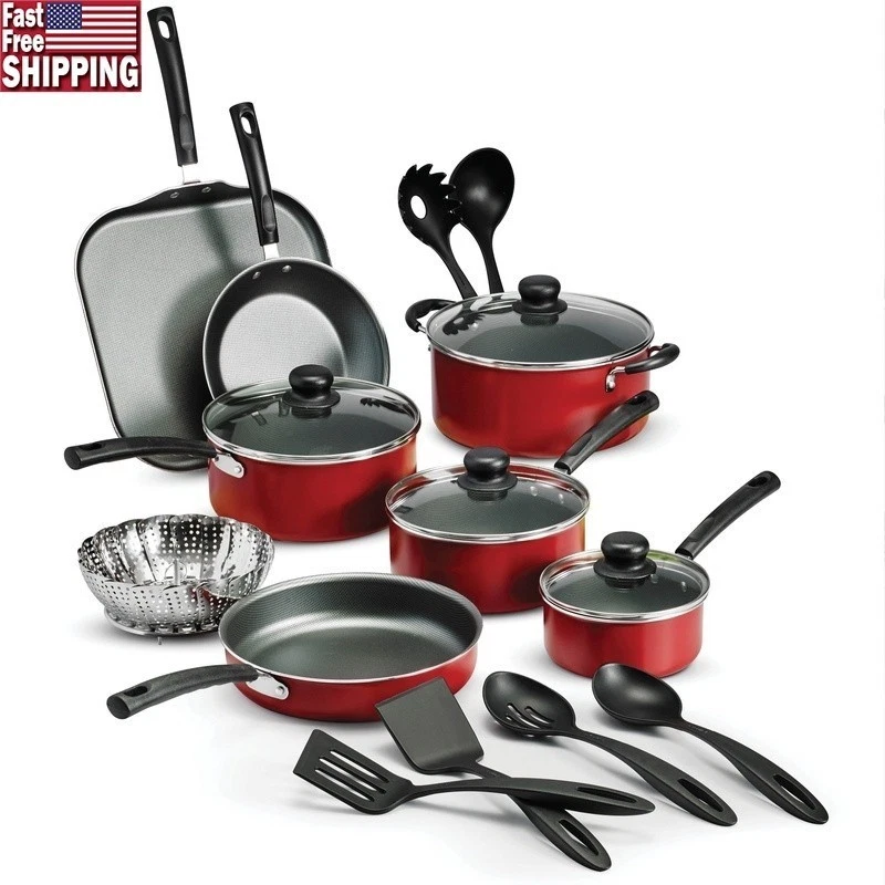 18 Piece Nonstick Cookware Set Aluminum Dishwasher Safe Sauté Griddle Dutch Oven