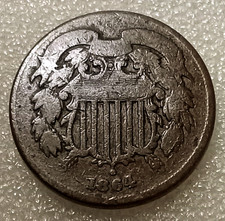 🡂 1864 2 Cent Piece Copper US Coin, Civil War Issue, 1st With Motto