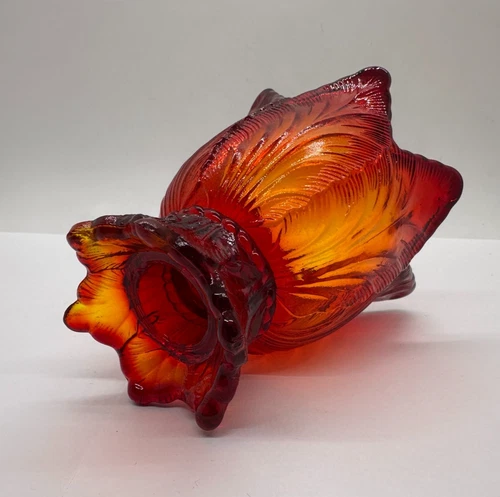 VTG Fenton Amberina Red Tulip Shaped 2 Way Candle Holder Votive Cadmium UV Glow