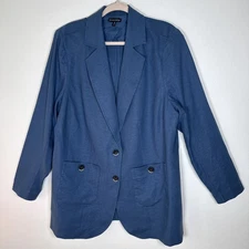 Universal Standard Coastal Linen Blend Blazer Blue Women Plus Size 18-20