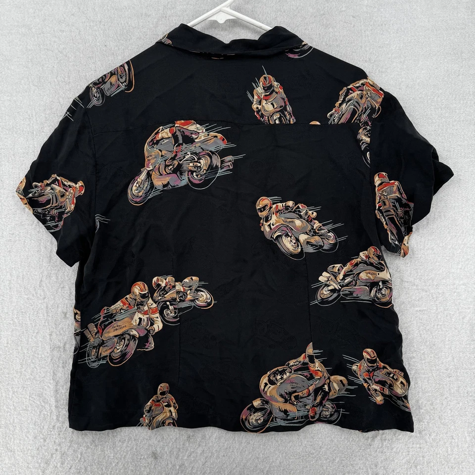 Camisa Harley-Davidson Mujer Mediana Seda Tori Richard Motocicleta Carreras Gráfico Foto 2 de 4