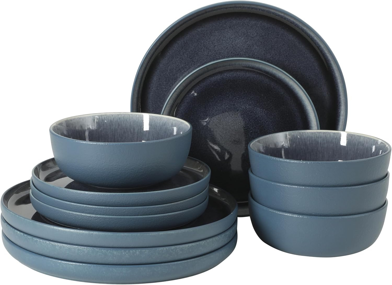 12-piece Stoneware Dinner Set - Blue, Durable & Stylish