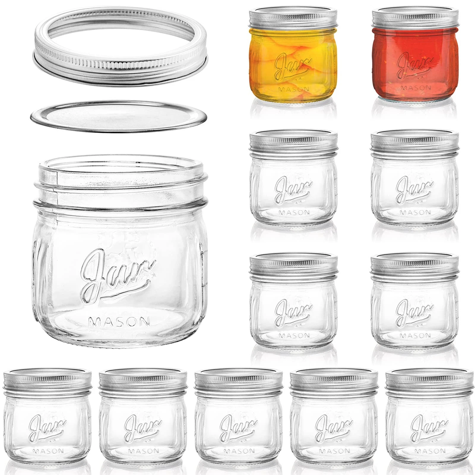 Lyellfe 12 Pack Wide Mouth Mason Jars, 12 Oz Glass Canning Jars with Airtight Li