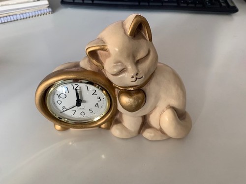 Thun Katze mit Uhr / Wecker Tischuhr, alt, rar, selten, Rarität