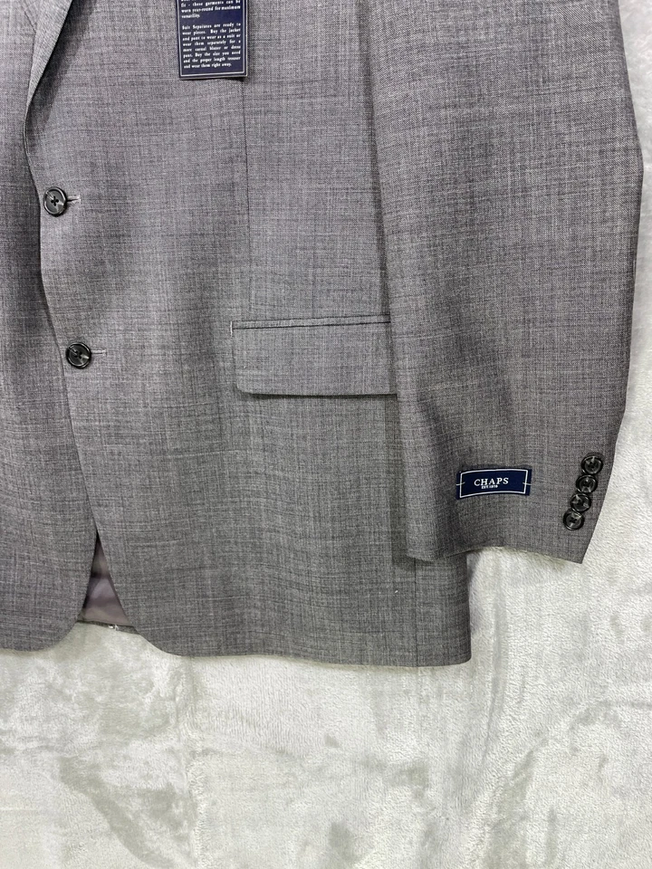 NEW Chaps Men's Size 44 Long Blazer Sport Suit Coat  Grey 2 Button 100% Wool NWT - Image 2 of 4