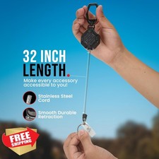 Retractable ID Keychain Carabiner Big Clip 32" Steel Cord Pack 1